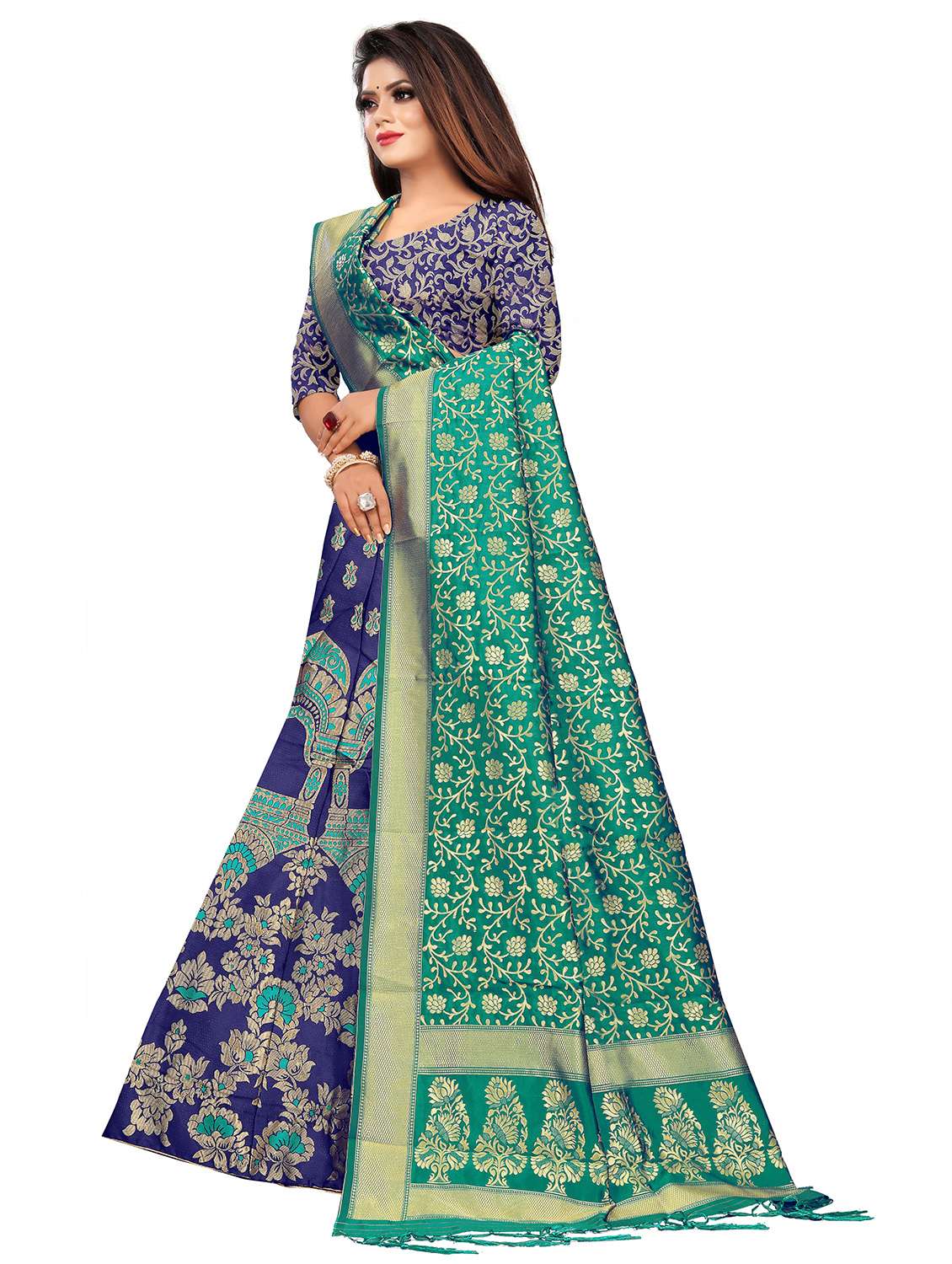 green banarasi flared lehenga - 18313900 -  Standard Image - 1