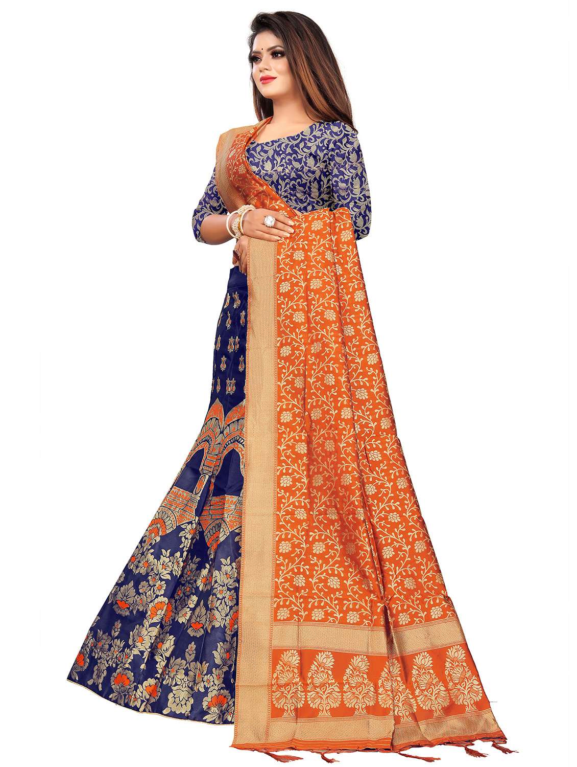orange banarasi flared lehenga - 18313901 -  Standard Image - 1