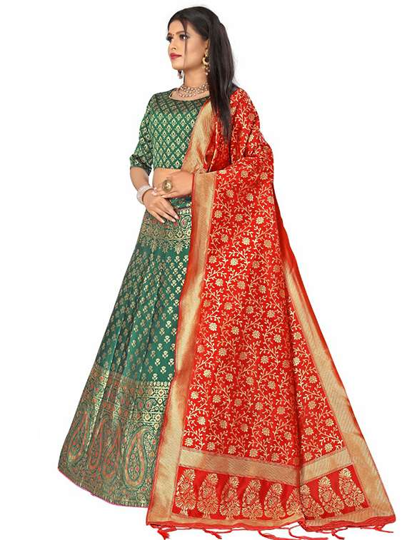 green banarasi flared lehenga - 18313982 -  Standard Image - 1