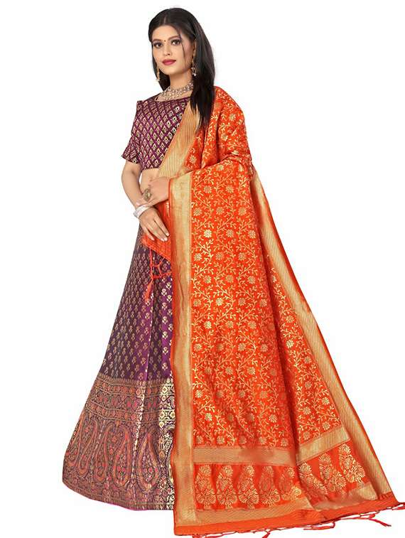purple banarasi flared lehenga - 18313983 -  Standard Image - 1