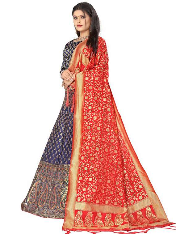 blue banarasi flared lehenga - 18313984 -  Standard Image - 1
