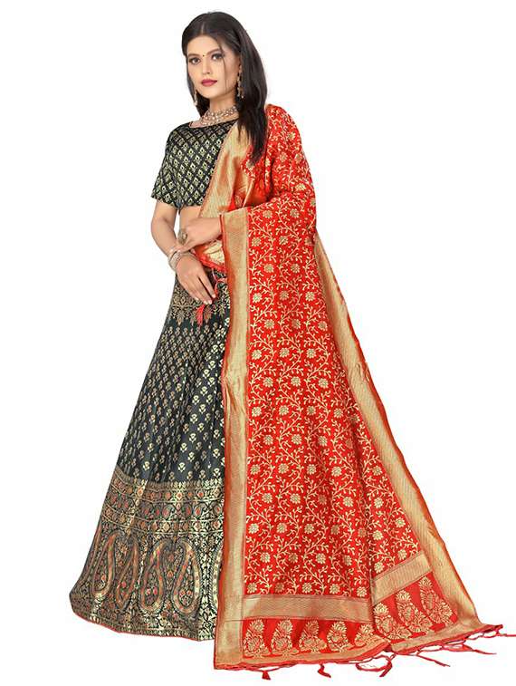 black banarasi flared lehenga - 18313985 -  Standard Image - 1