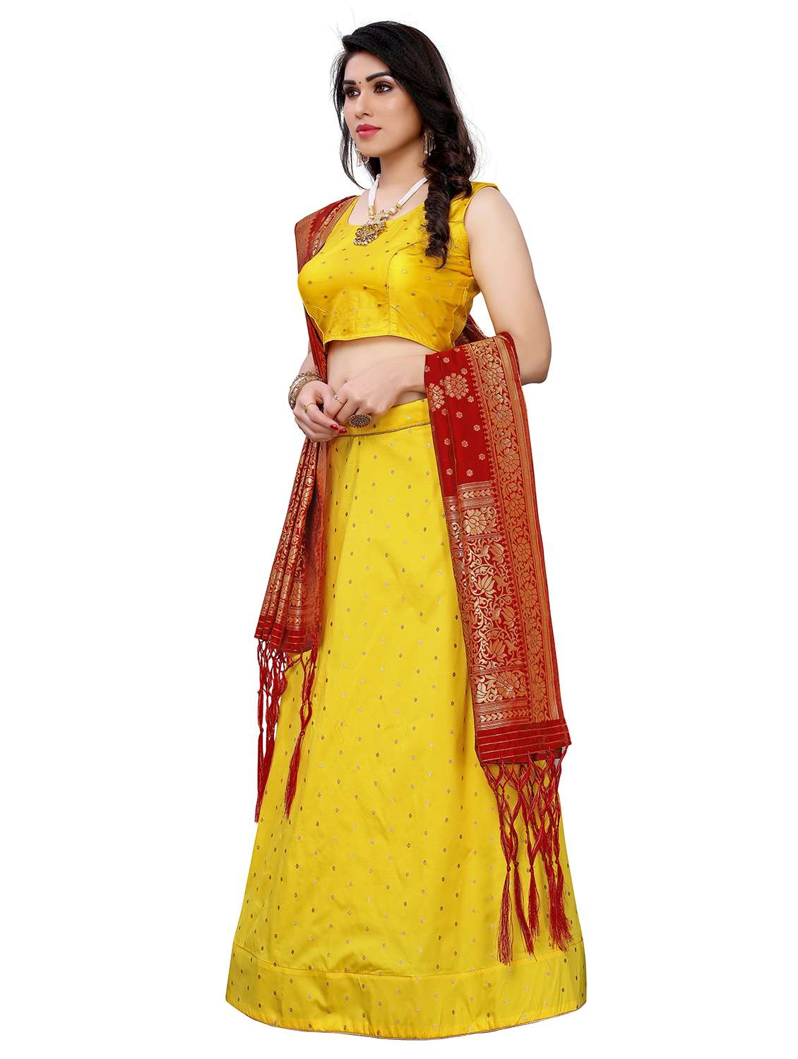 yellow banarasi flared lehenga - 18314043 -  Standard Image - 1