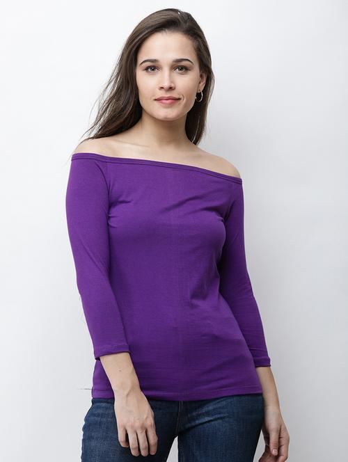 off shoulder solid regular top - 18314718 - Standard Image - 0