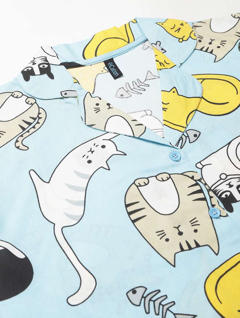 shirt collar printed nightwear pajama set  - 18314725 -  Standard Image - 4