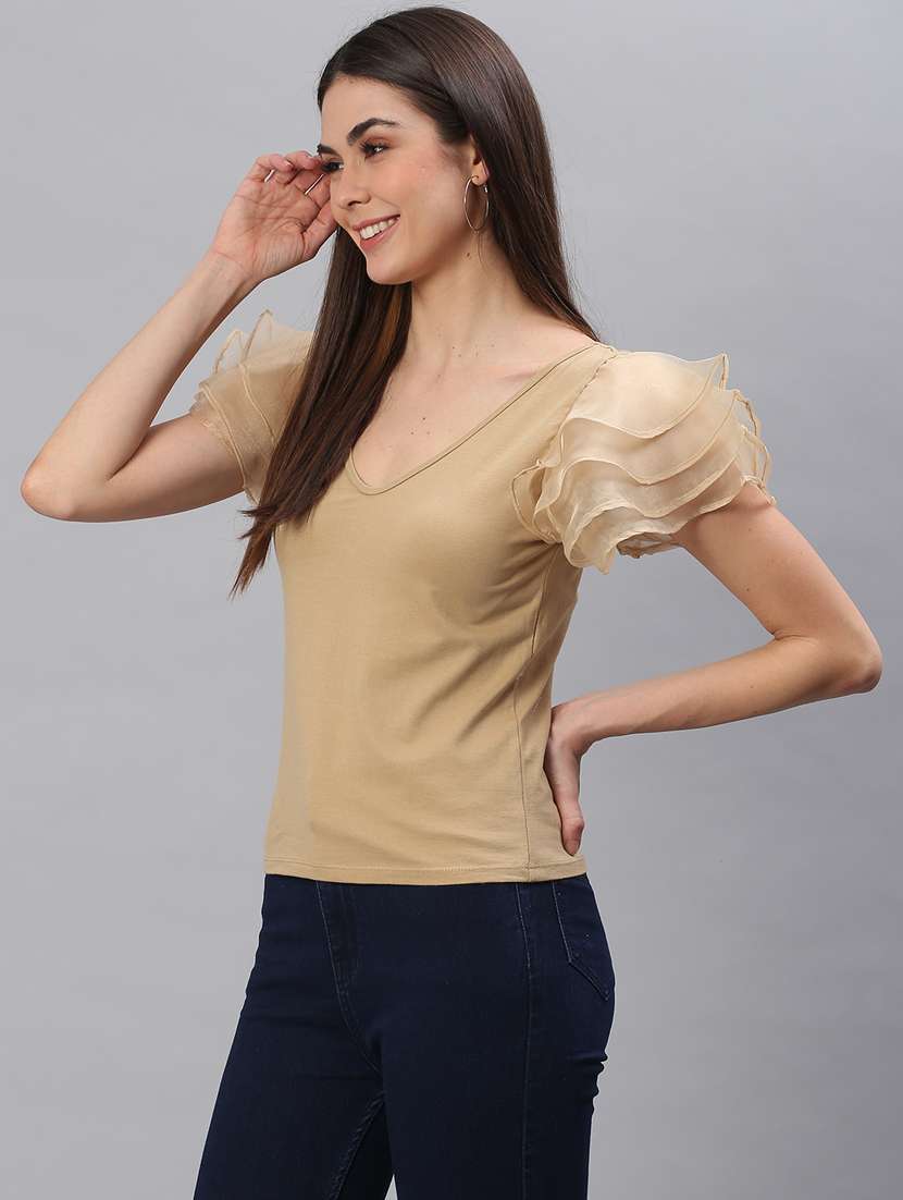 v-neck solid regular top - 18314747 - Standard Image - 1