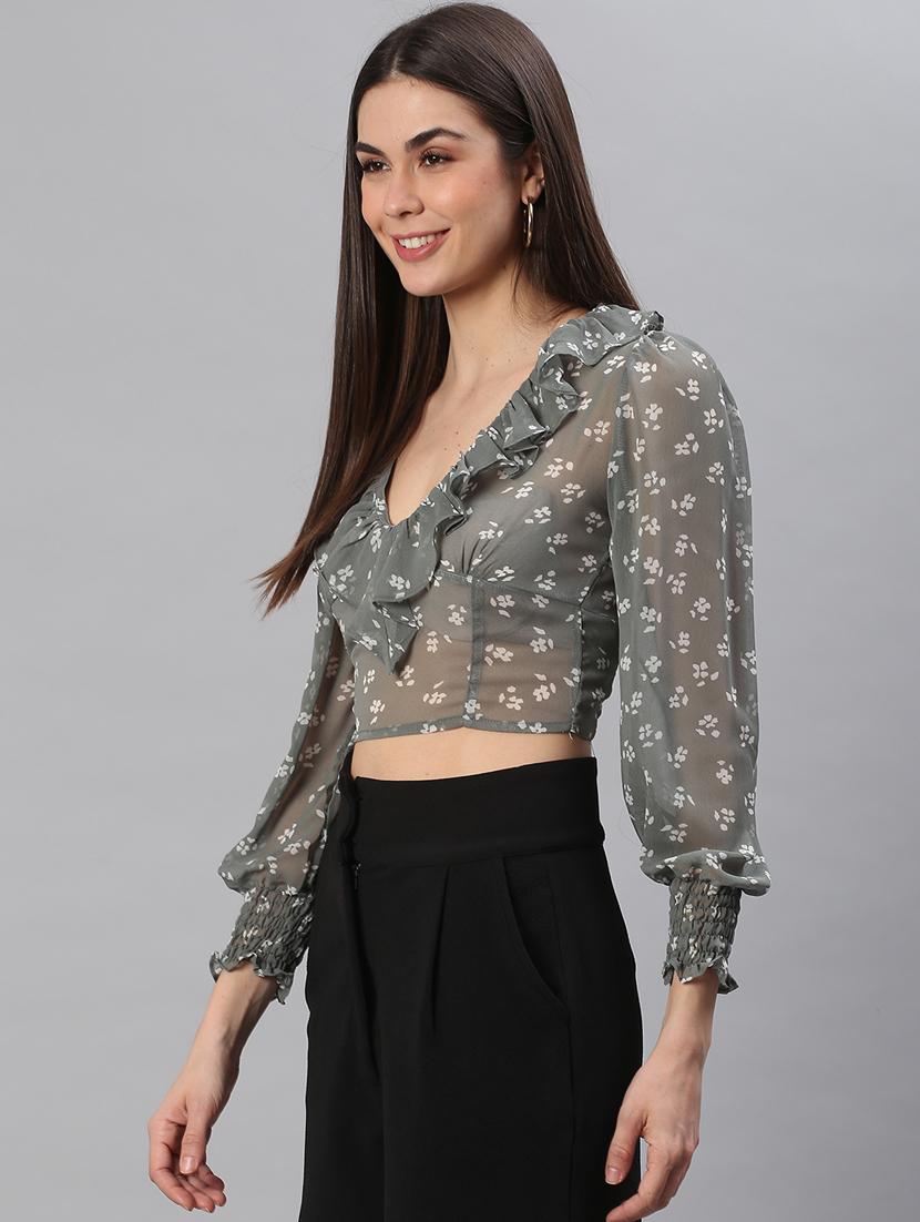 long sleeve printed crop top - 18314748 - Standard Image - 1