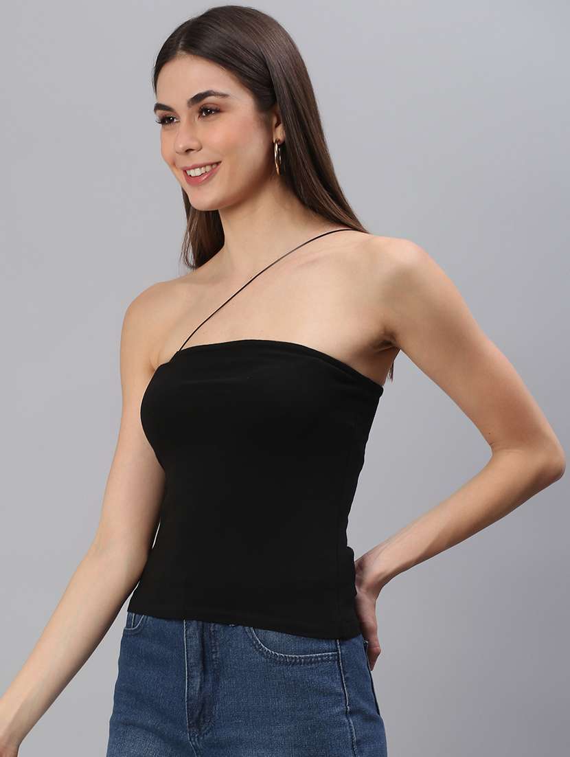 off shoulder solid crop top - 18314752 -  Standard Image - 1