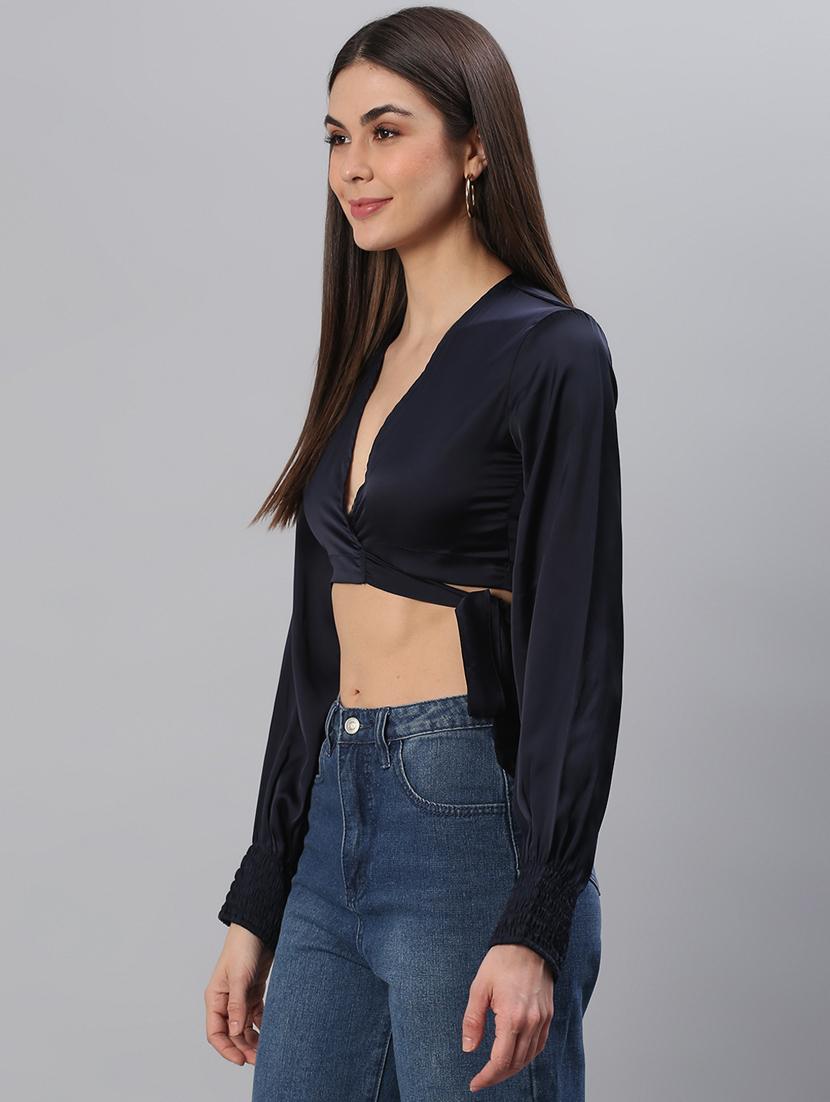 long sleeve solid crop top - 18314755 - Standard Image - 1