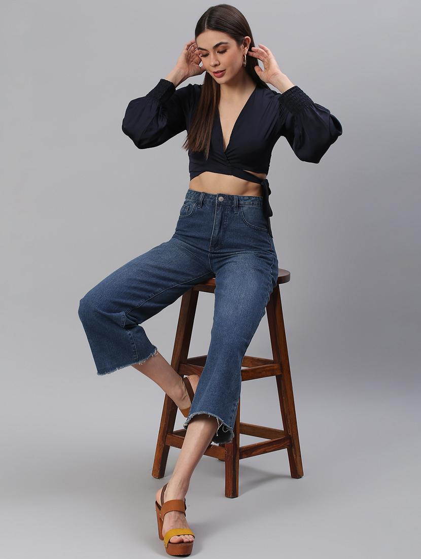 long sleeve solid crop top - 18314755 - Standard Image - 4