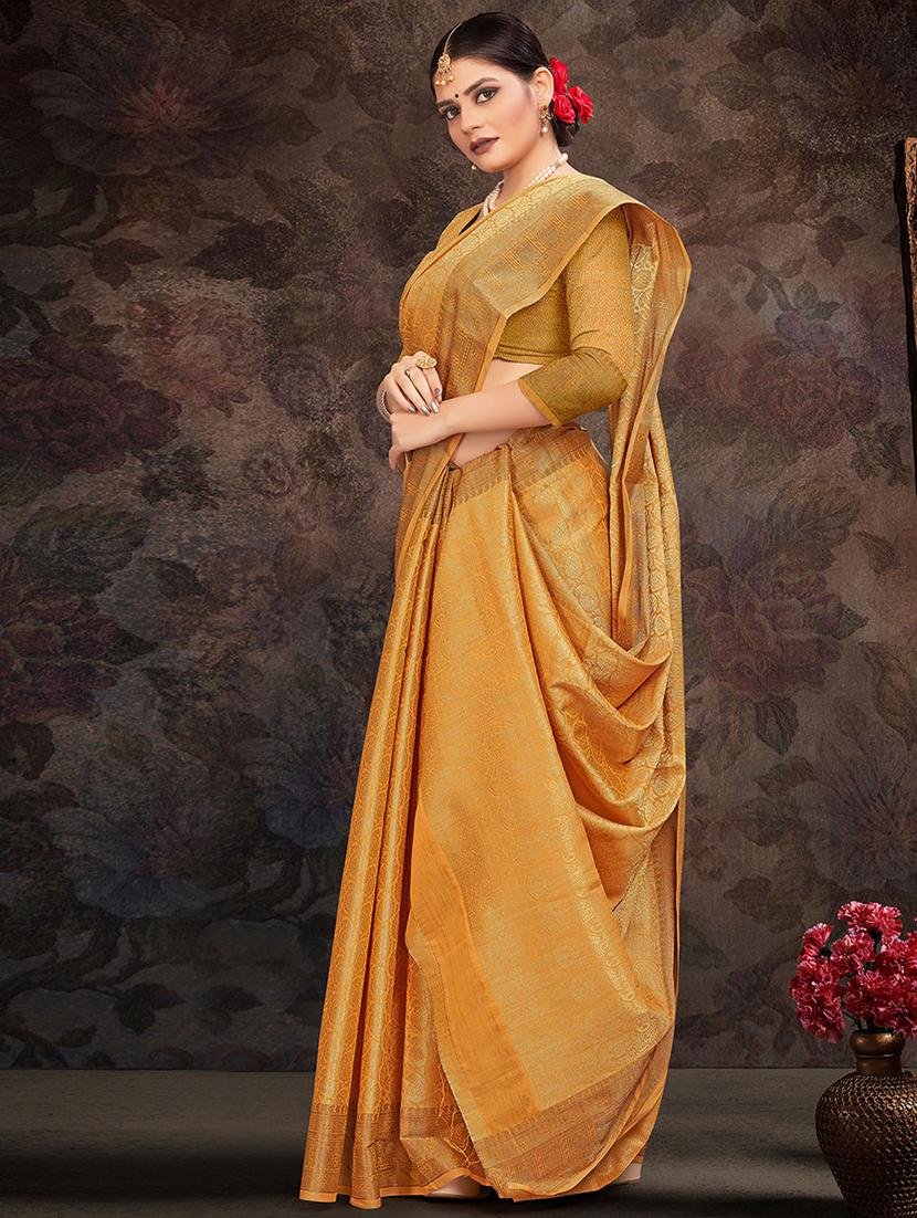 yellow silk blend saree with blouse - 18315098 - Standard Image - 1
