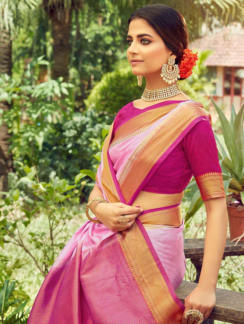 purple silk blend saree with blouse - 18315113 - Standard Image - 1