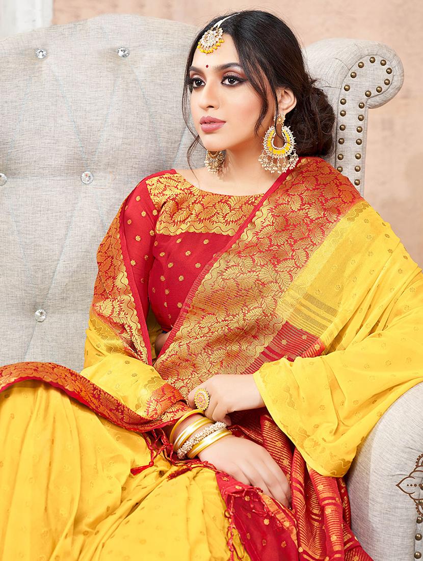 yellow nylon saree with blouse - 18315131 - Standard Image - 1