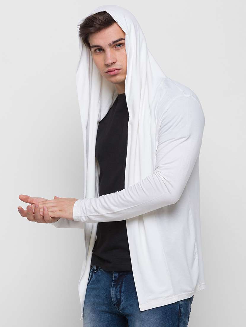 white solid hooded shrug