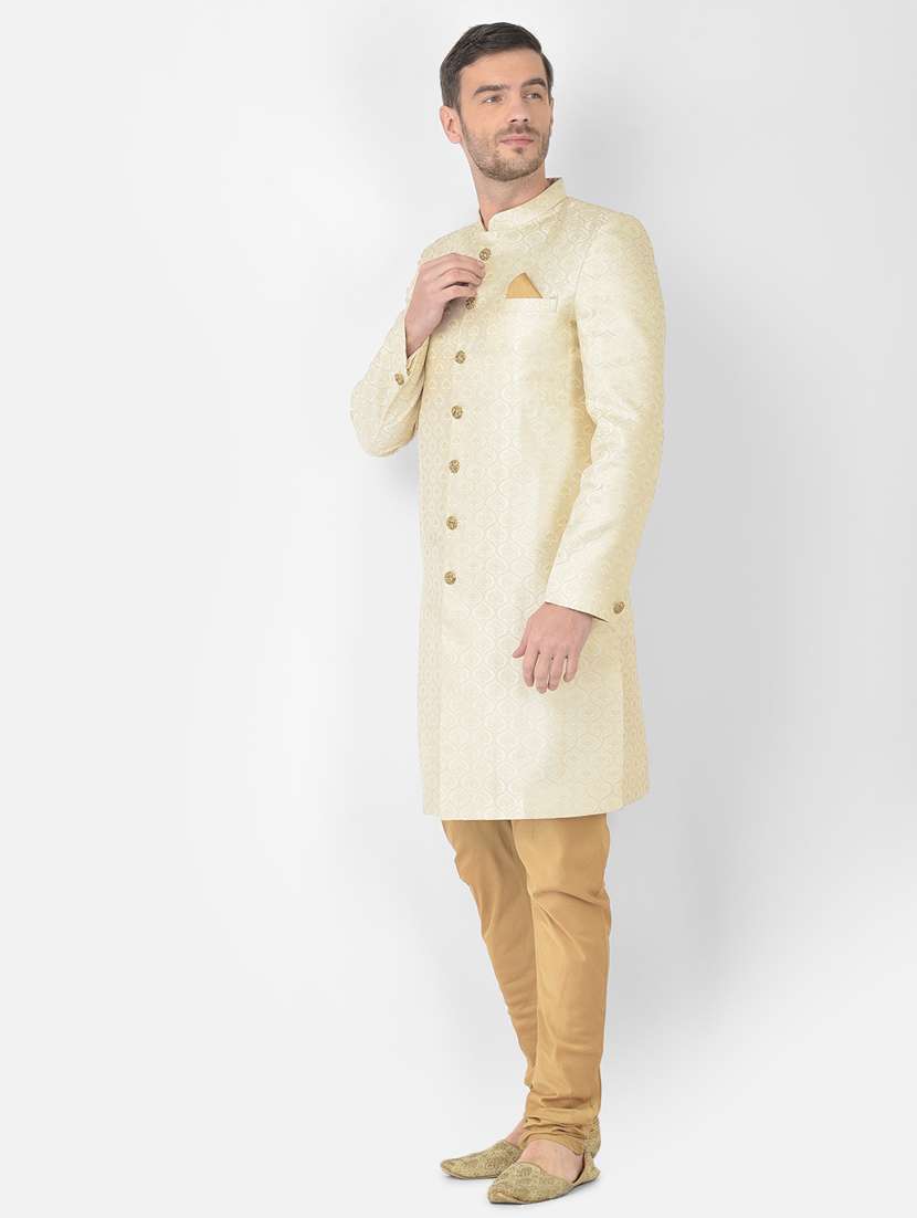 golden self-designed sherwani ethnic wear set - 18315481 -  Standard Image - 1