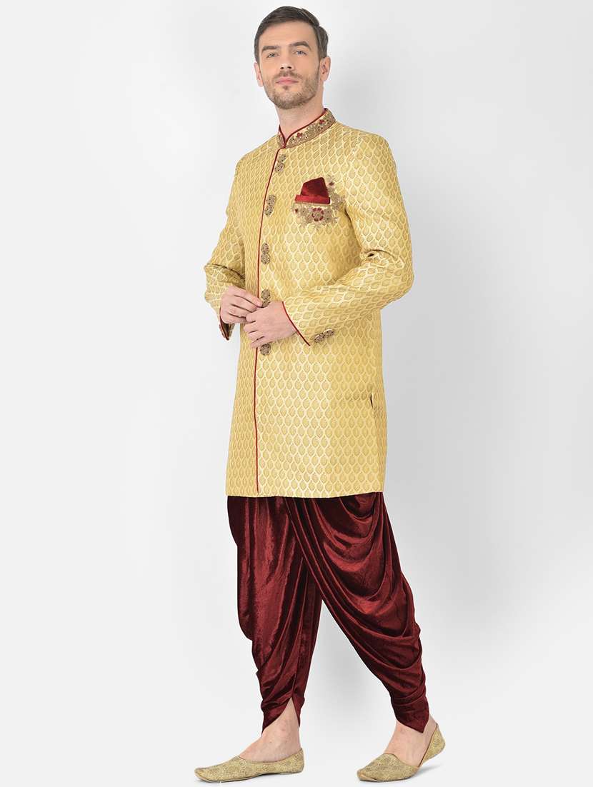 golden self-designed sherwani ethnic wear set - 18315487 -  Standard Image - 1