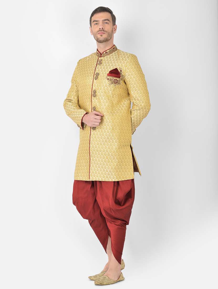 golden self-designed sherwani ethnic wear set - 18315488 -  Standard Image - 1