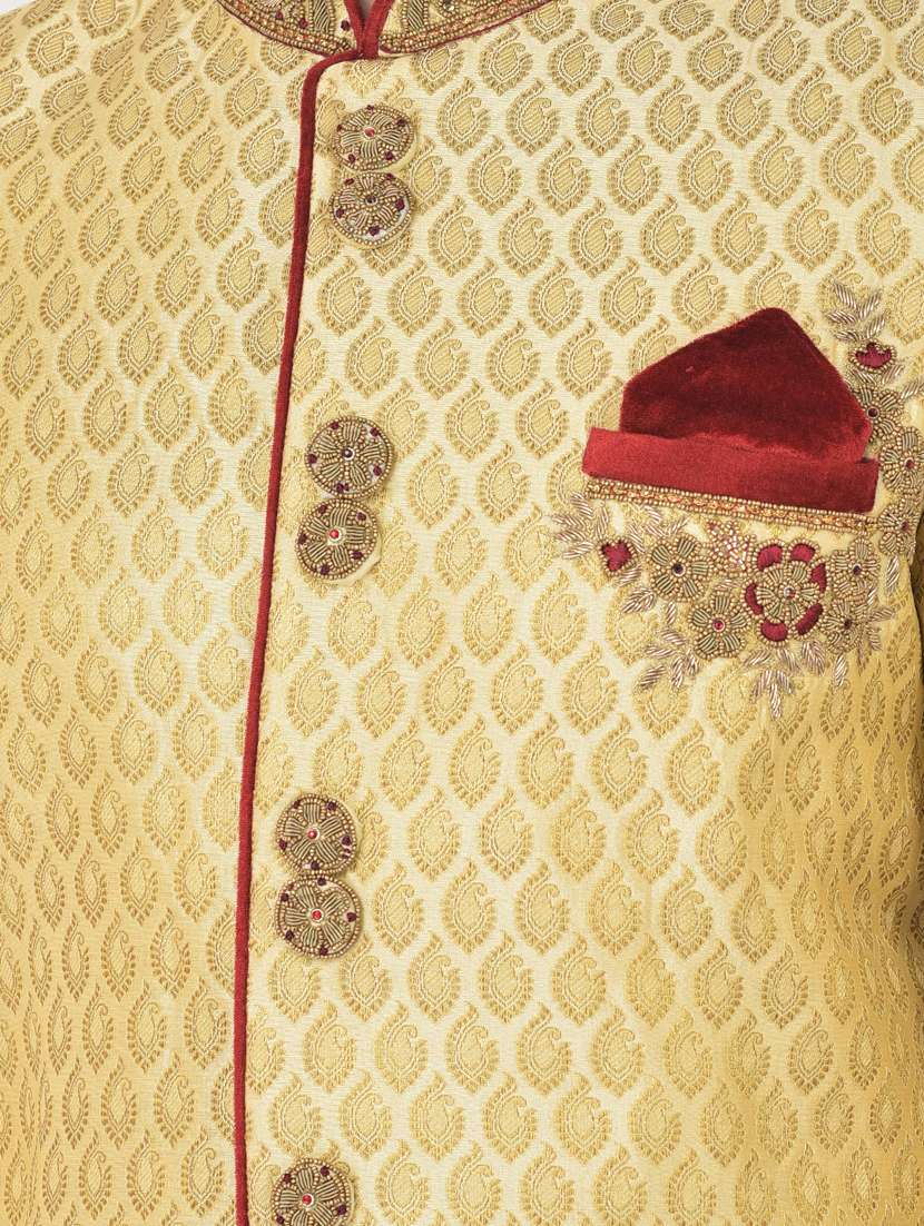 golden self-designed sherwani ethnic wear set - 18315488 - Standard Image - 4