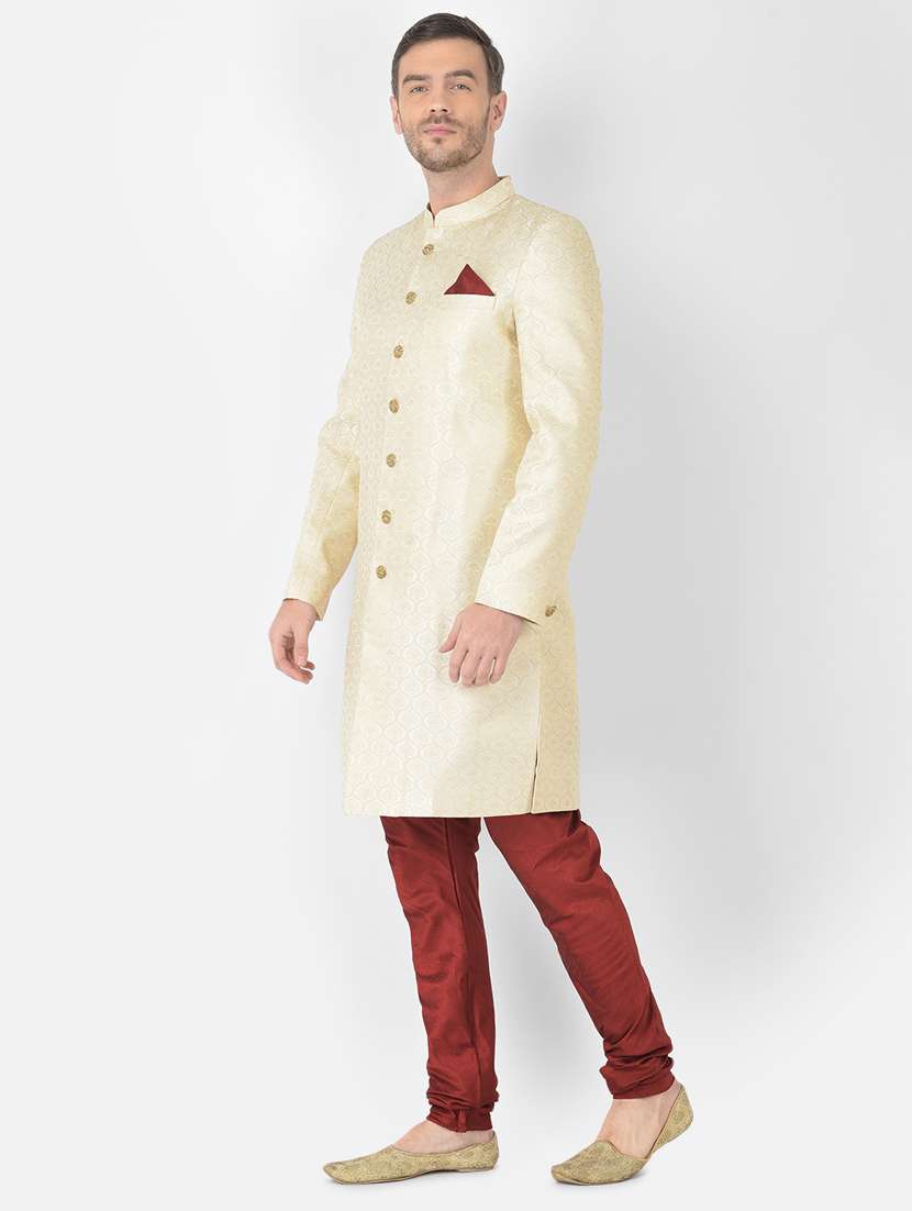 golden self-designed sherwani ethnic wear set - 18315490 -  Standard Image - 1