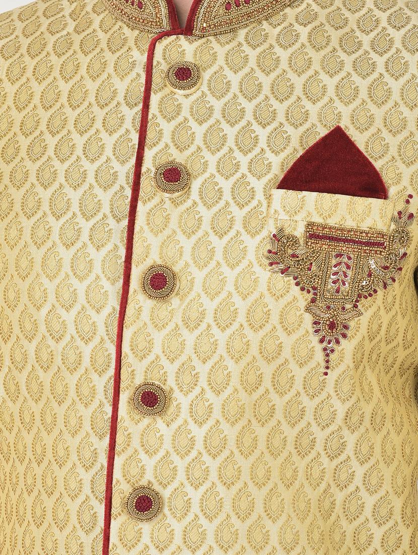 golden self-designed sherwani ethnic wear set - 18315491 - Standard Image - 4