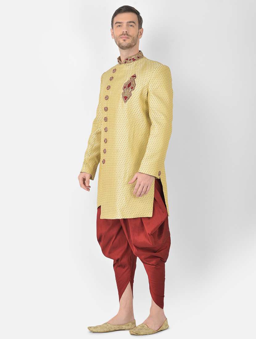 golden self-designed sherwani ethnic wear set - 18315494 -  Standard Image - 1