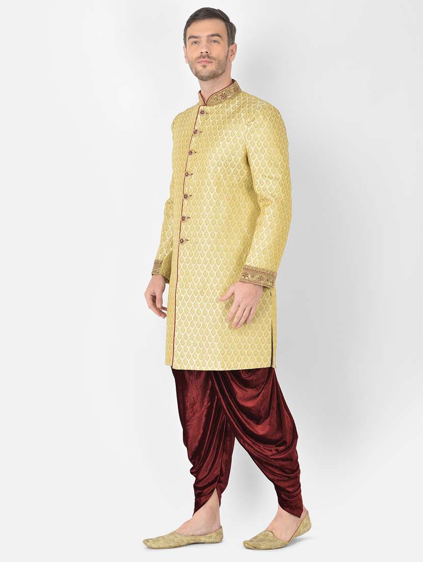 golden self-designed sherwani ethnic wear set - 18315495 -  Standard Image - 1