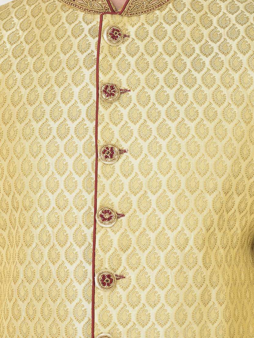 golden self-designed sherwani ethnic wear set - 18315495 -  Standard Image - 4
