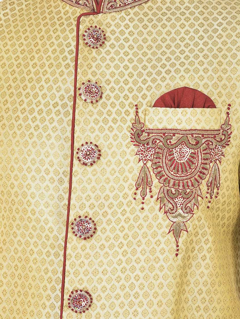 golden self-designed sherwani ethnic wear set - 18315498 -  Standard Image - 4