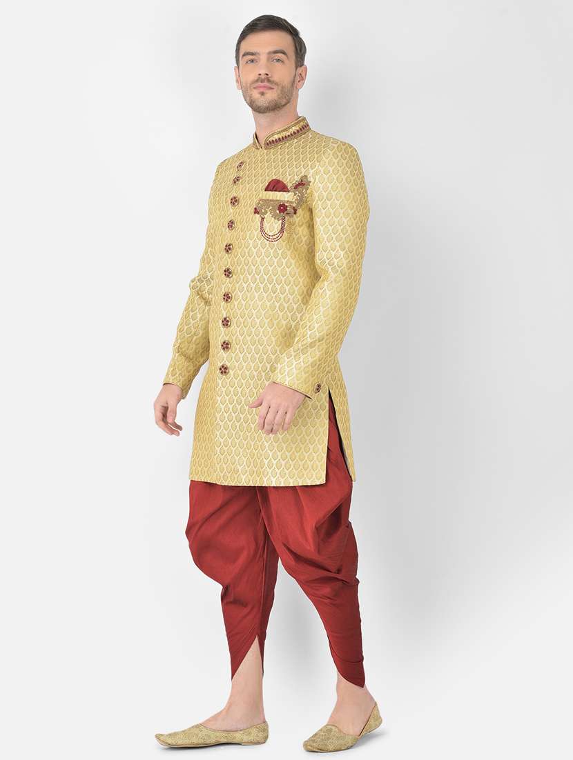 golden self-designed sherwani ethnic wear set - 18315501 -  Standard Image - 1