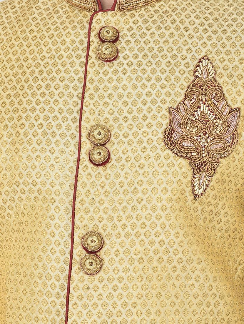 golden self-designed sherwani ethnic wear set - 18315503 - Standard Image - 4