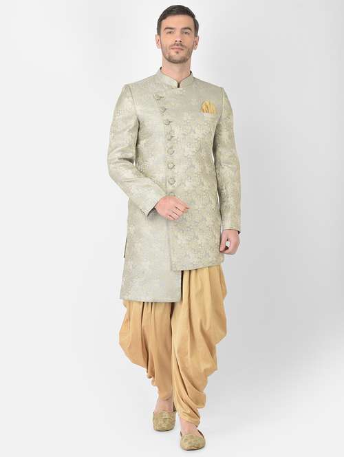 grey self-designed sherwani ethnic wear set - 18315505 -  Standard Image - 0