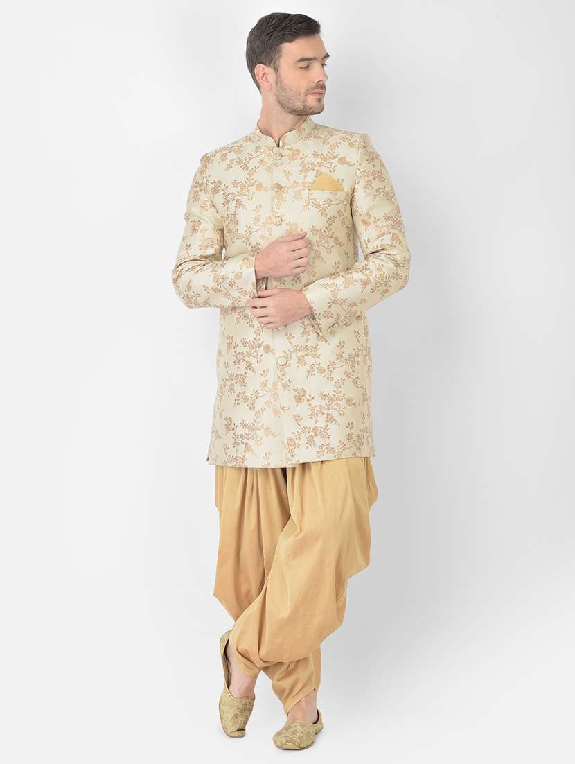 cream self-designed sherwani ethnic wear set