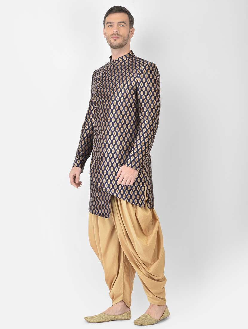 navy-blue self-designed sherwani ethnic wear set - 18315507 -  Standard Image - 1