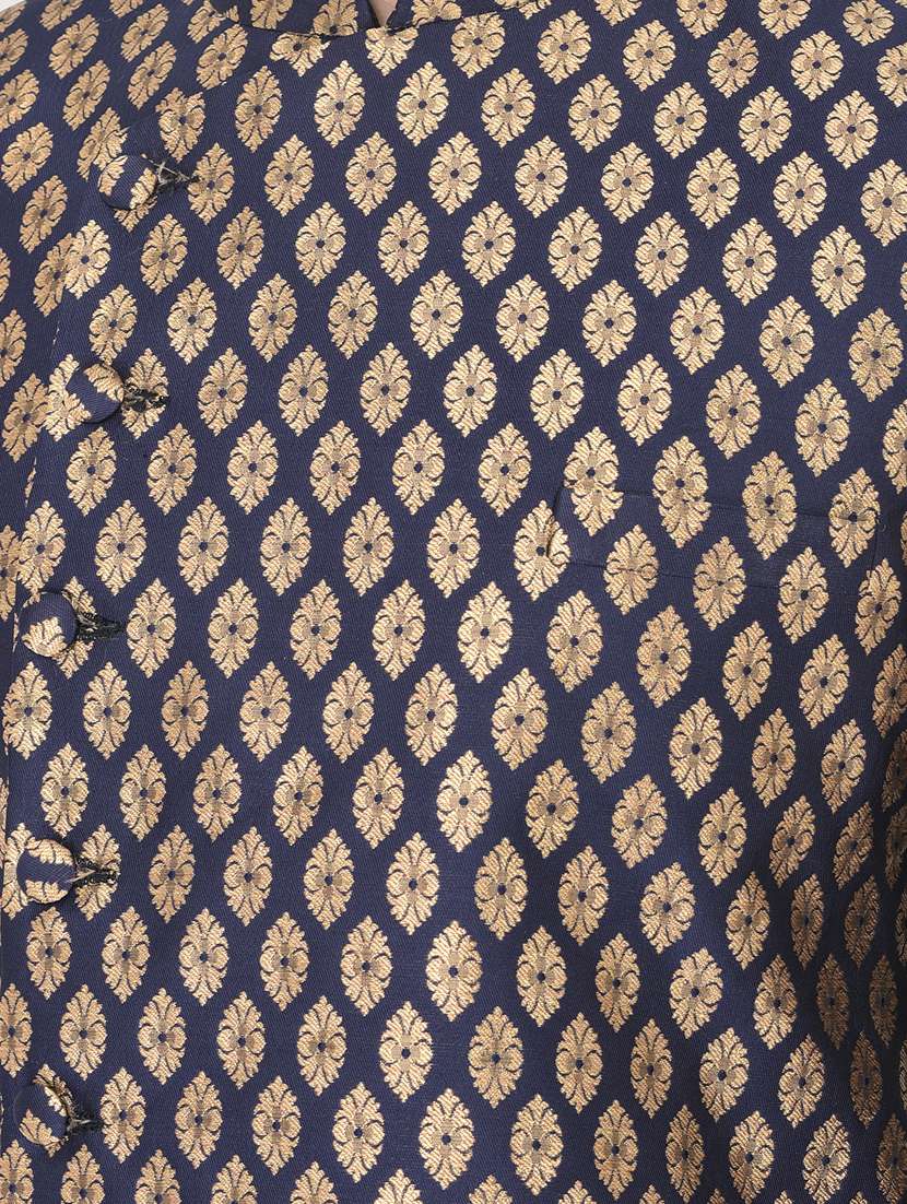 navy-blue self-designed sherwani ethnic wear set - 18315507 -  Standard Image - 4