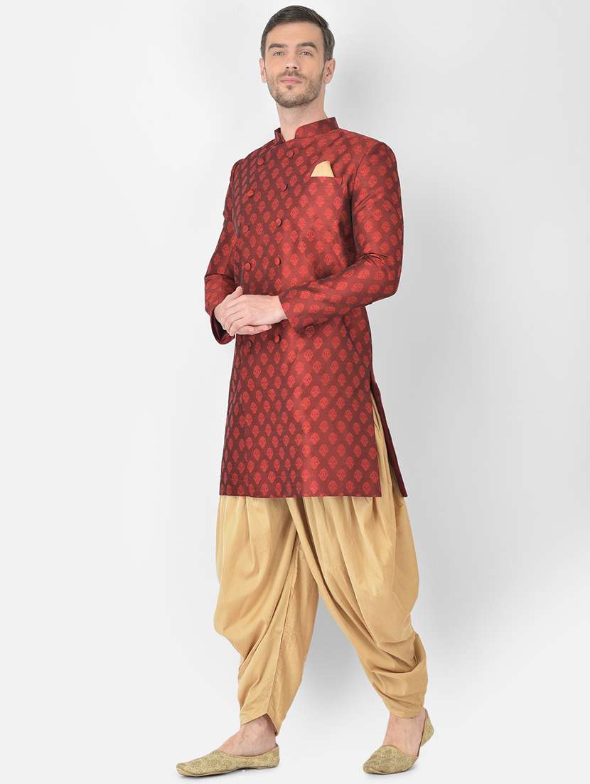 red self-designed sherwani ethnic wear set - 18315508 -  Standard Image - 1