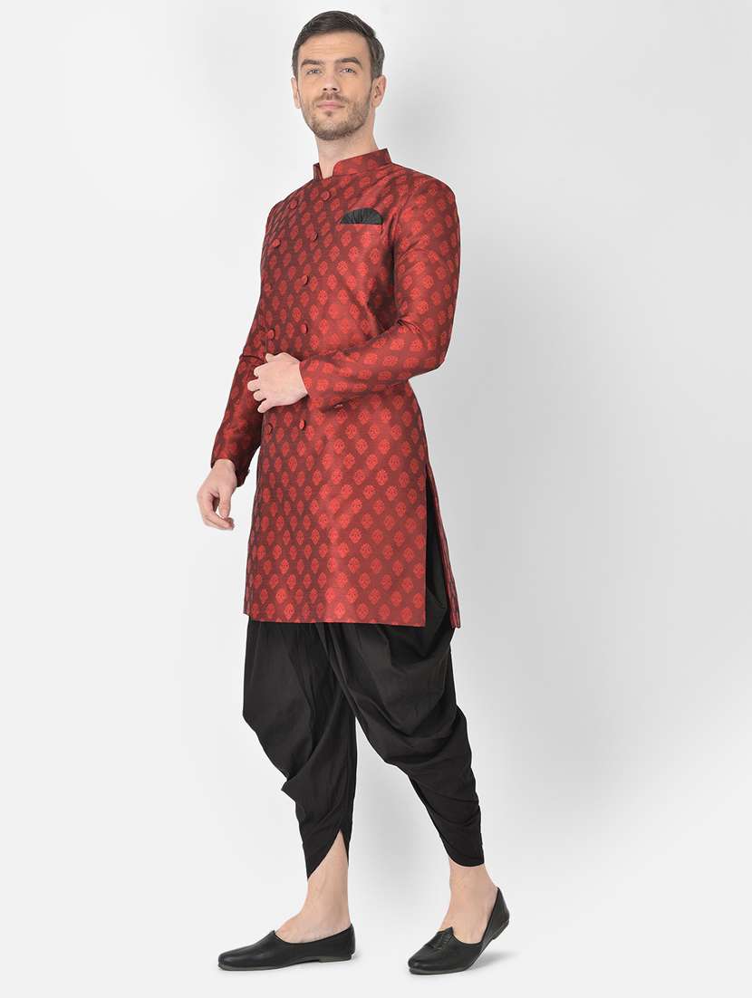 red self-designed sherwani ethnic wear set - 18315509 -  Standard Image - 1