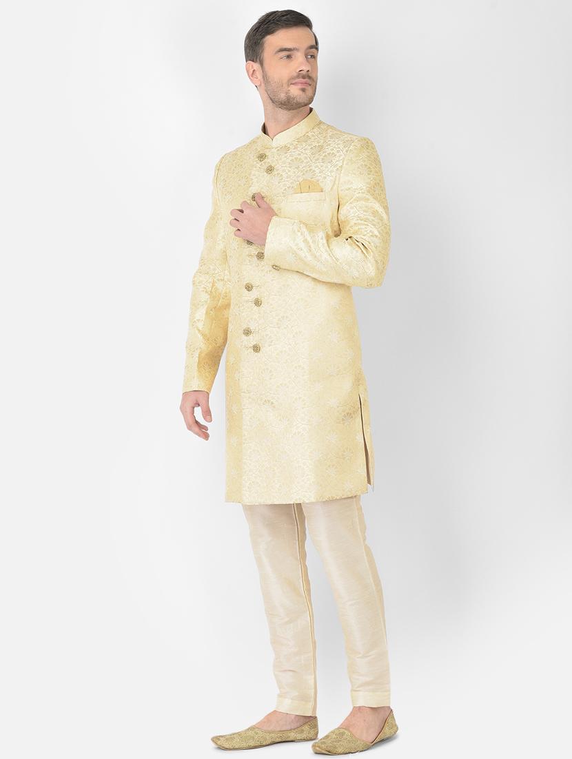 golden self-designed sherwani ethnic wear set - 18315510 - Standard Image - 1