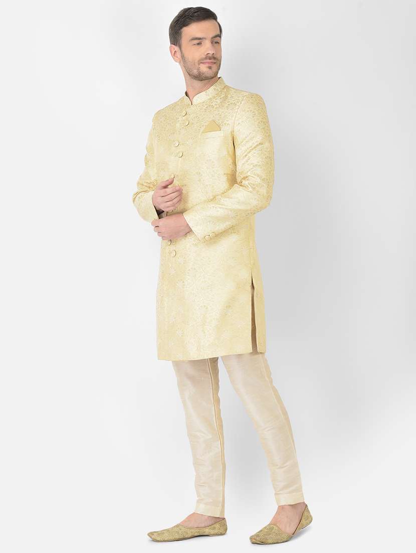 golden self-designed sherwani ethnic wear set - 18315511 -  Standard Image - 1