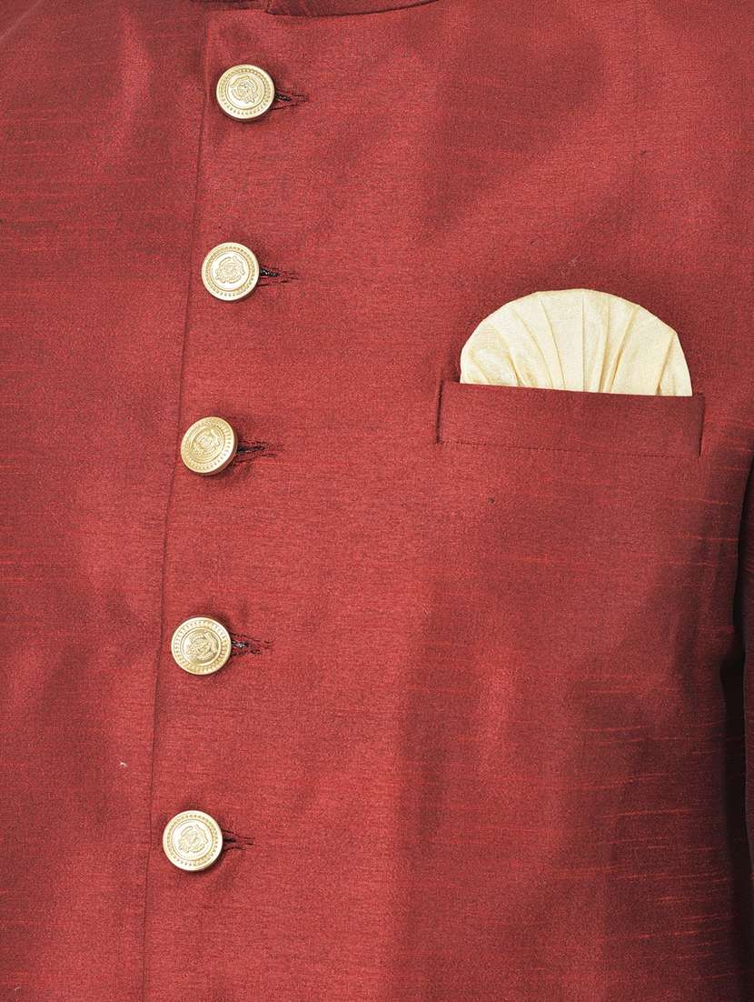 maroon solid sherwani ethnic wear set - 18315513 -  Standard Image - 4