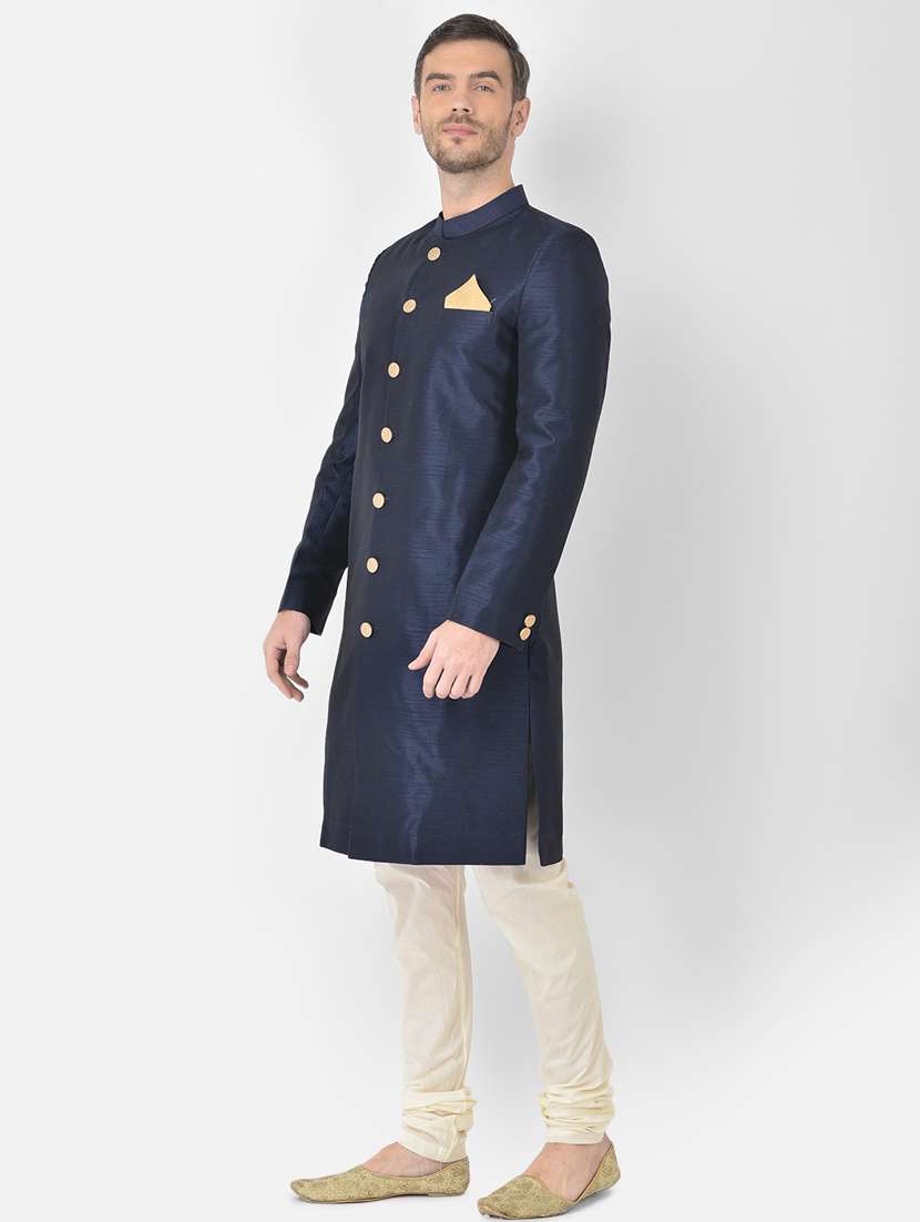 navy-blue solid sherwani ethnic wear set - 18315514 -  Standard Image - 1