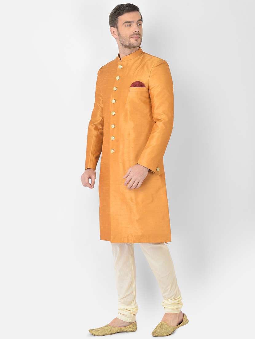 mustard solid sherwani ethnic wear set - 18315515 -  Standard Image - 1