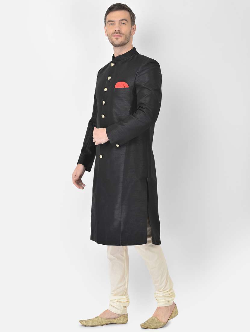 black solid sherwani ethnic wear set - 18315516 -  Standard Image - 1