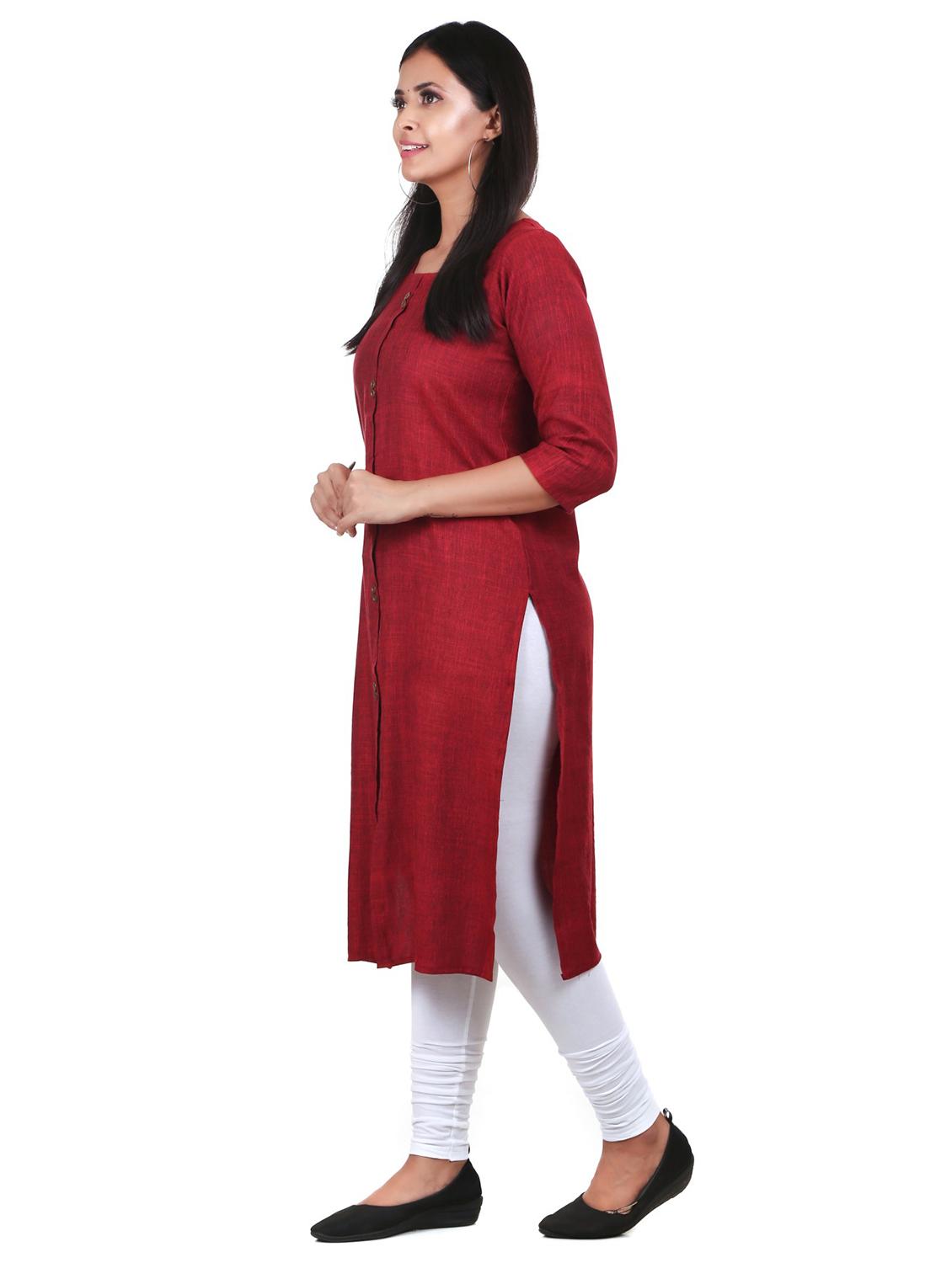 maroon solid straight kurta - 18315924 - Standard Image - 1