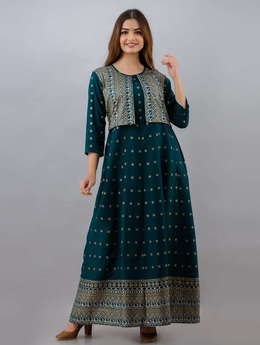 blue printed flared kurta