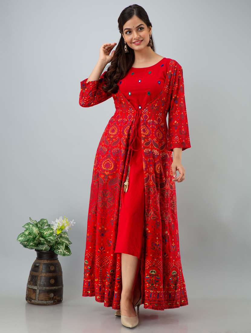 red printed anarkali kurta