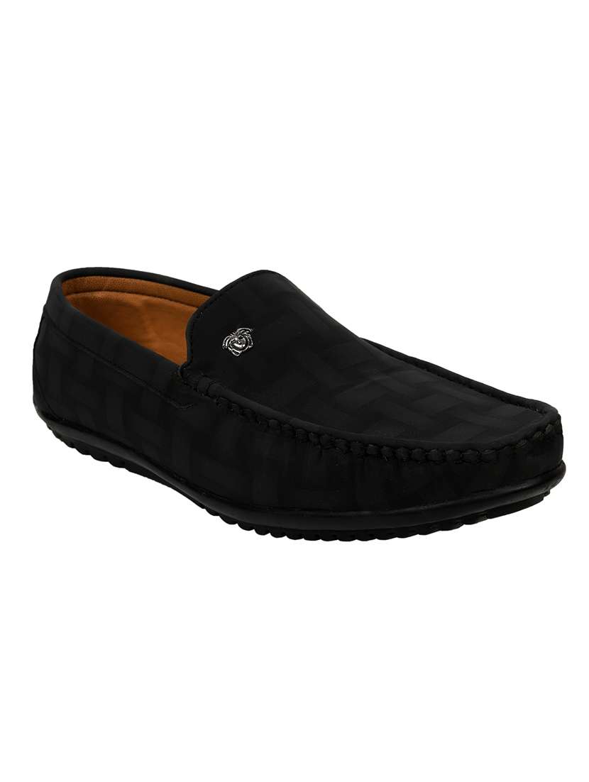 black synthetic & mesh slip on moccasins