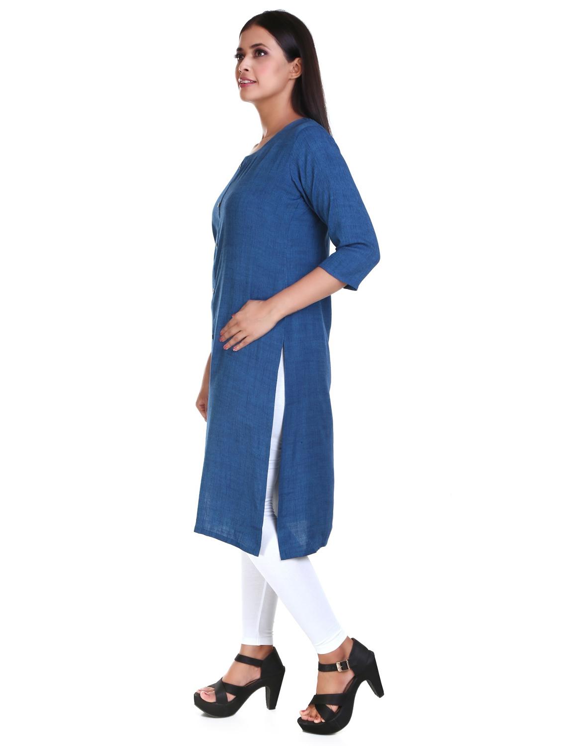 navy blue solid straight kurta - 18316270 - Standard Image - 1