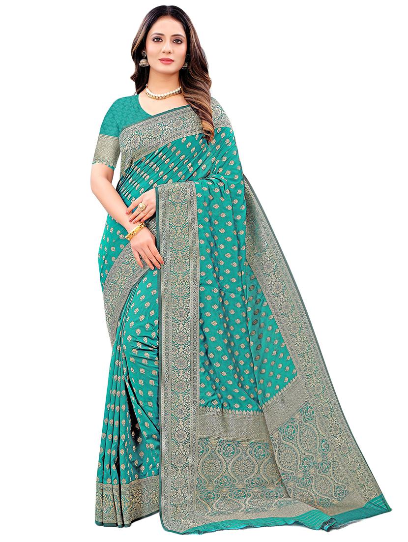 green silk blend bhagalpuri saree with blouse - 18316336 - Zoom Image - 0