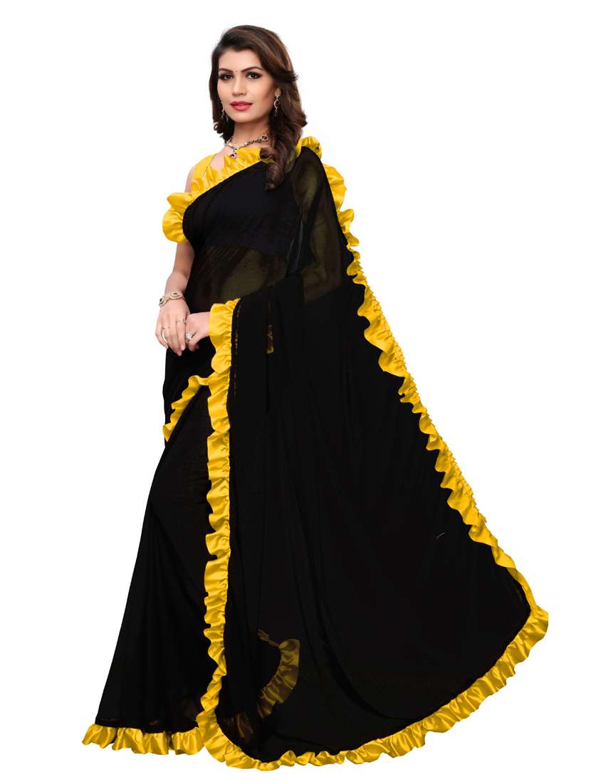 solid bordered ruffled saree with blouse - 18316506 - Standard Image - 1