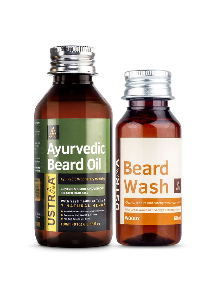 ustraa ayurvedic beard growth oil -100ml & beard wash woody - 60ml